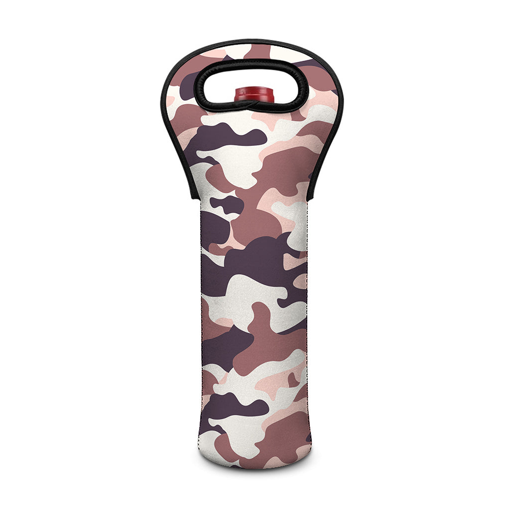 Pink Brown Camouflage Print Single Neoprene Wine Tote