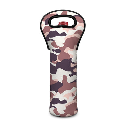 Pink Brown Camouflage Print Single Neoprene Wine Tote