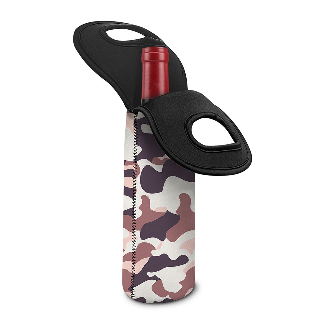 Pink Brown Camouflage Print Single Neoprene Wine Tote