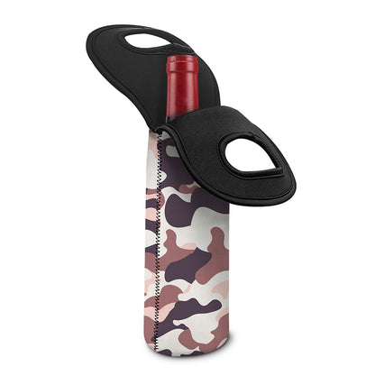 Pink Brown Camouflage Print Single Neoprene Wine Tote