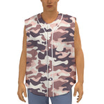 Pink Brown Camouflage Print Sleeveless Baseball Jersey