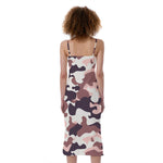 Pink Brown Camouflage Print Slim Fit Midi Cami Dress