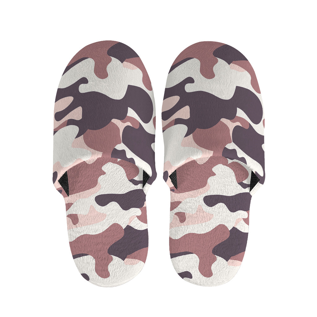 Pink Brown Camouflage Print Slippers