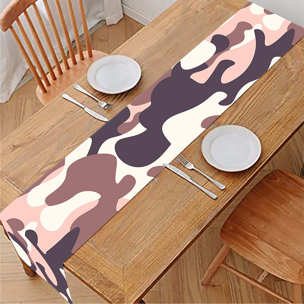 Pink Brown Camouflage Print Table Runner