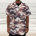 Pink Brown Camouflage Print Textured Short Sleeve Shirt