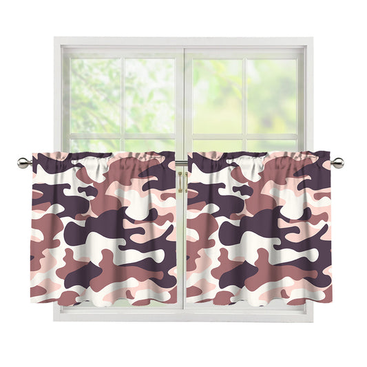 Pink Brown Camouflage Print Tier Curtains
