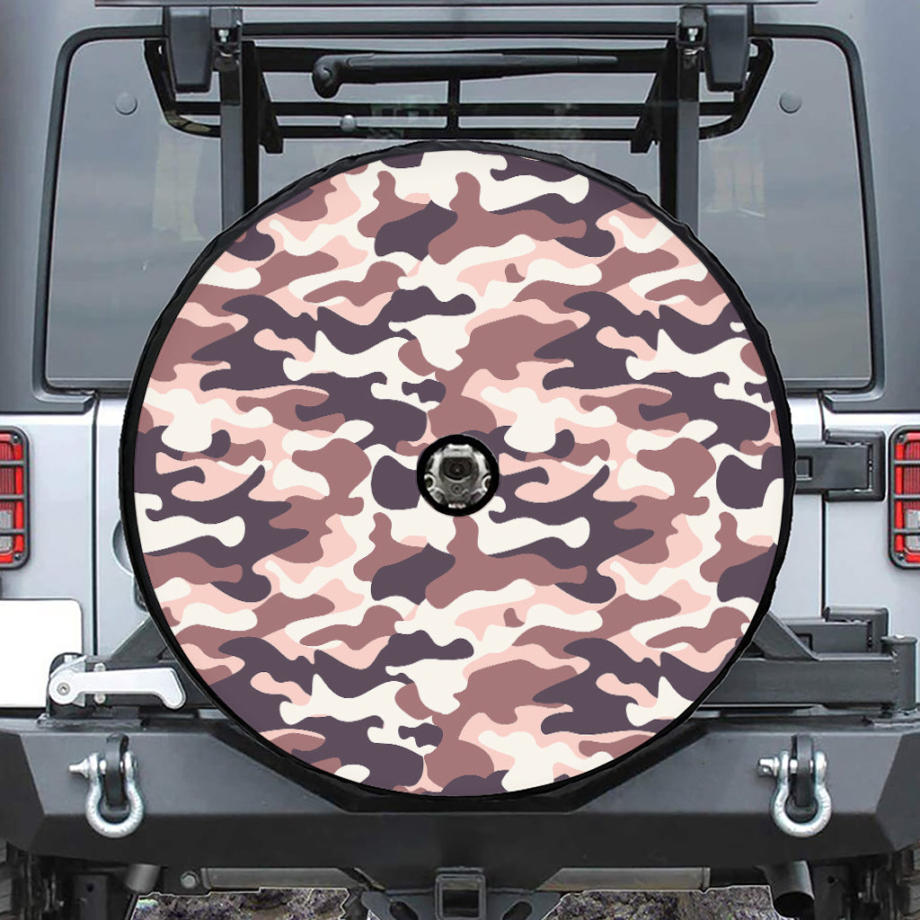Pink Brown Camouflage Print Tire Cover With Camera Hole