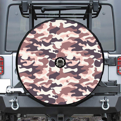Pink Brown Camouflage Print Tire Cover With Camera Hole