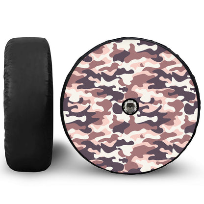 Pink Brown Camouflage Print Tire Cover With Camera Hole