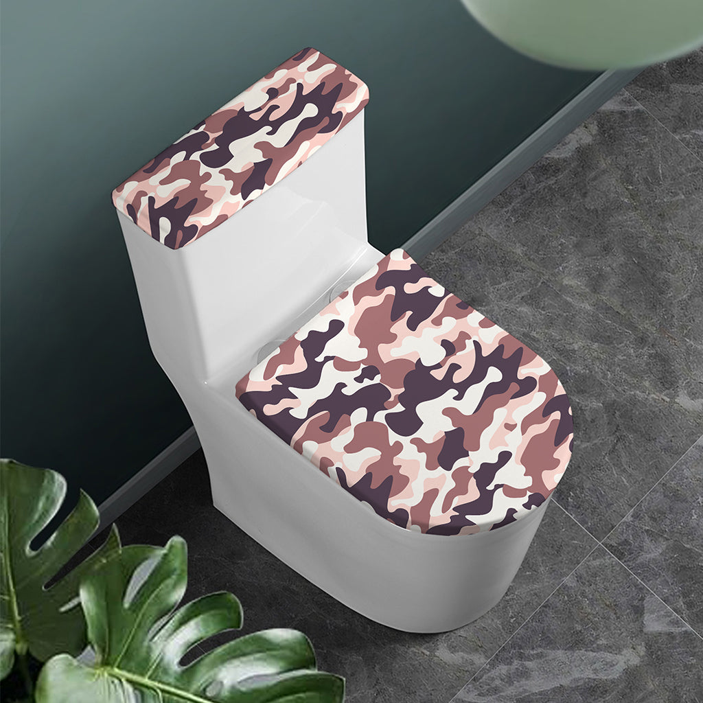 Pink Brown Camouflage Print Toilet Lid And Tank Cover Set