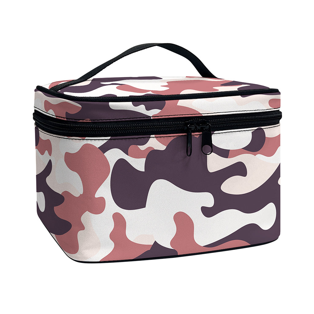 Pink Brown Camouflage Print Travel Makeup Bag