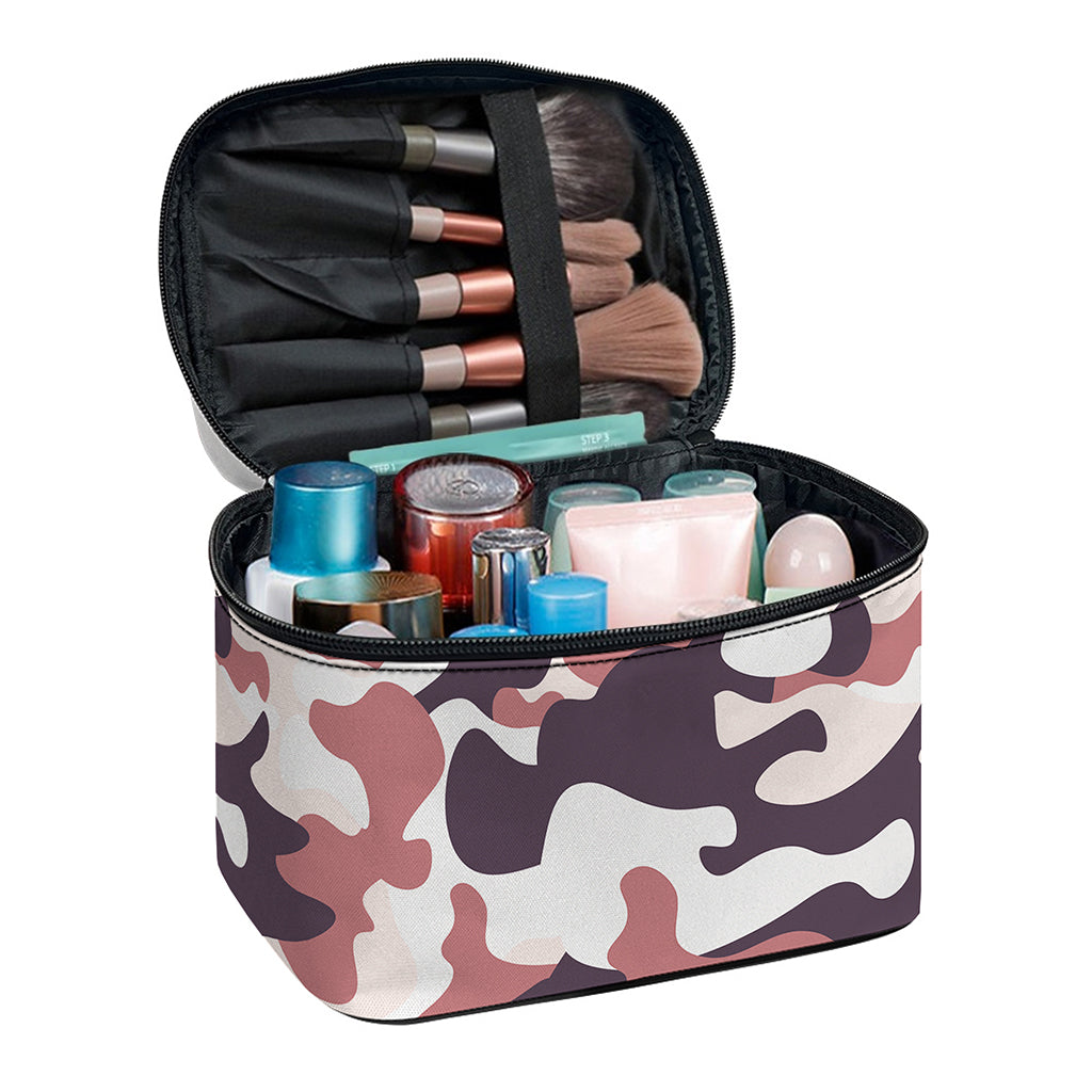 Pink Brown Camouflage Print Travel Makeup Bag