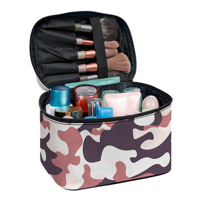 Pink Brown Camouflage Print Travel Makeup Bag