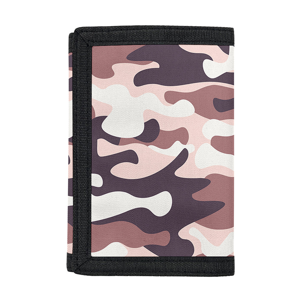 Pink Brown Camouflage Print Trifold Wallet