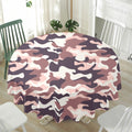 Pink Brown Camouflage Print Waterproof Round Tablecloth