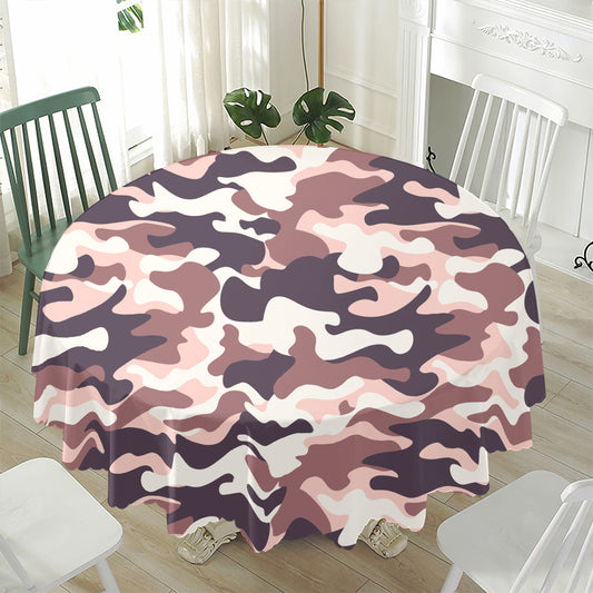 Pink Brown Camouflage Print Waterproof Round Tablecloth