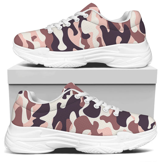 Pink Brown Camouflage Print White Chunky Shoes