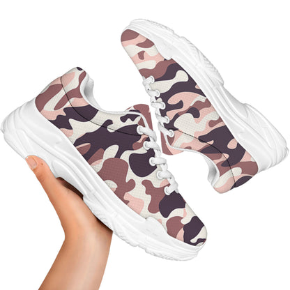 Pink Brown Camouflage Print White Chunky Shoes