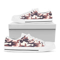Pink Brown Camouflage Print White Low Top Sneakers