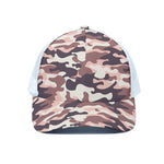 Pink Brown Camouflage Print White Mesh Trucker Cap
