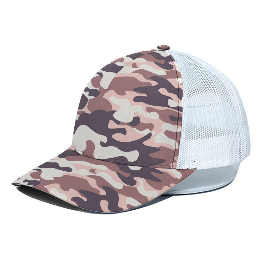 Pink Brown Camouflage Print White Mesh Trucker Cap