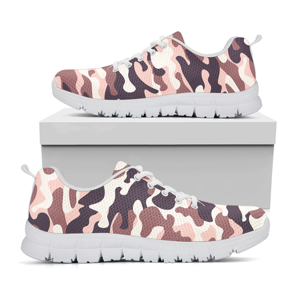 Pink Brown Camouflage Print White Running Shoes