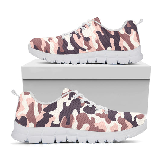 Pink Brown Camouflage Print White Running Shoes