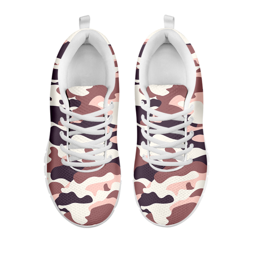 Pink Brown Camouflage Print White Running Shoes