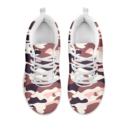 Pink Brown Camouflage Print White Running Shoes