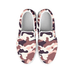 Pink Brown Camouflage Print White Slip On Sneakers