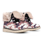 Pink Brown Camouflage Print Winter Boots