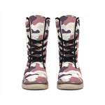 Pink Brown Camouflage Print Winter Boots