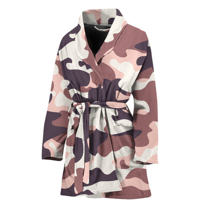 Pink Brown Camouflage Print Women's Bathrobe