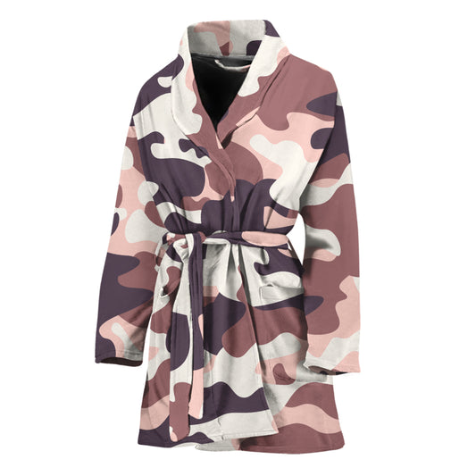 Pink Brown Camouflage Print Women's Bathrobe