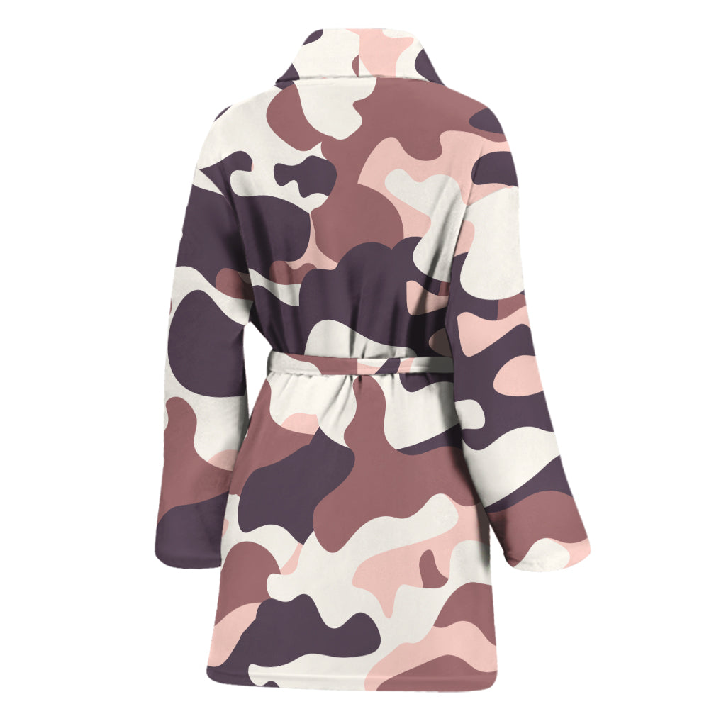 Pink Brown Camouflage Print Women's Bathrobe