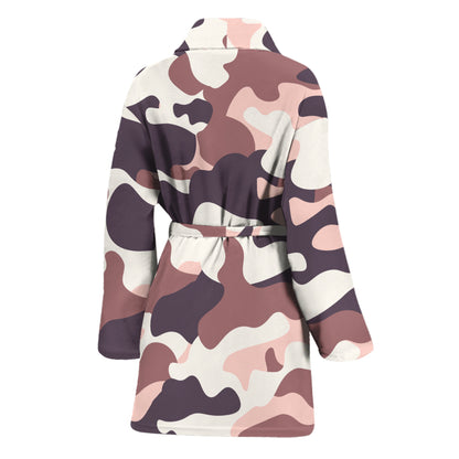 Pink Brown Camouflage Print Women's Bathrobe