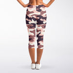 Pink Brown Camouflage Print Women's Capri Leggings