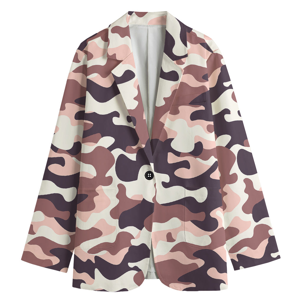 Pink Brown Camouflage Print Women's Cotton Blazer
