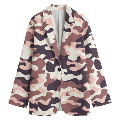 Pink Brown Camouflage Print Women's Cotton Blazer