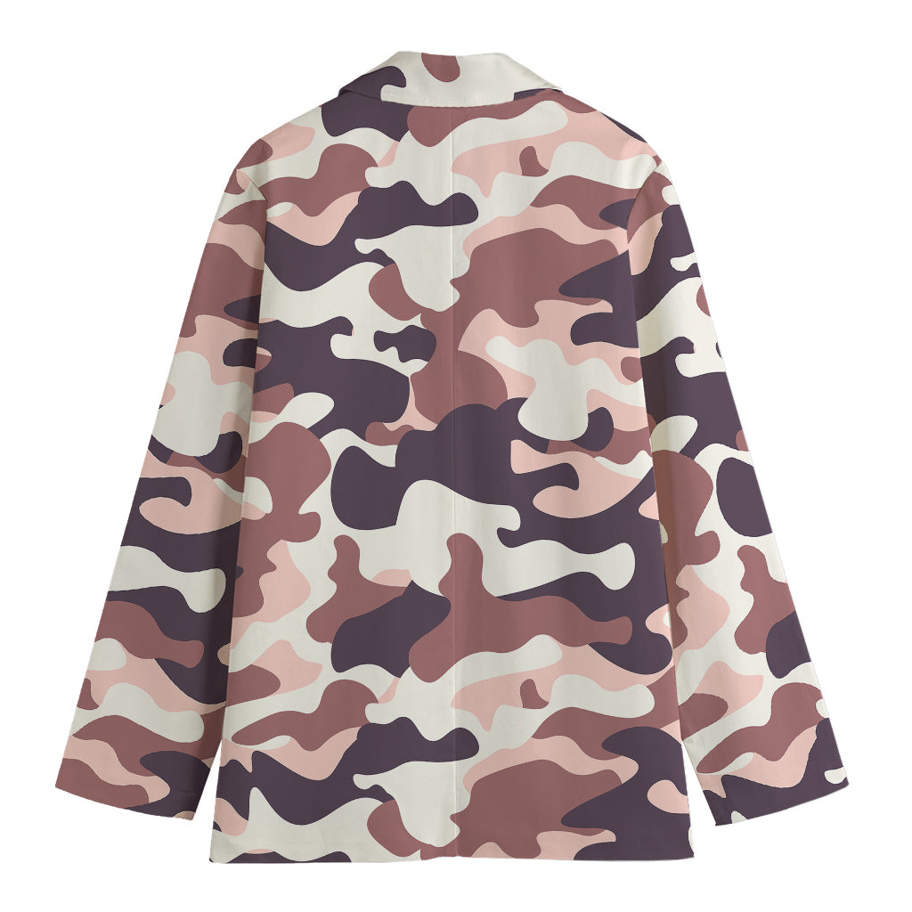 Pink Brown Camouflage Print Women's Cotton Blazer