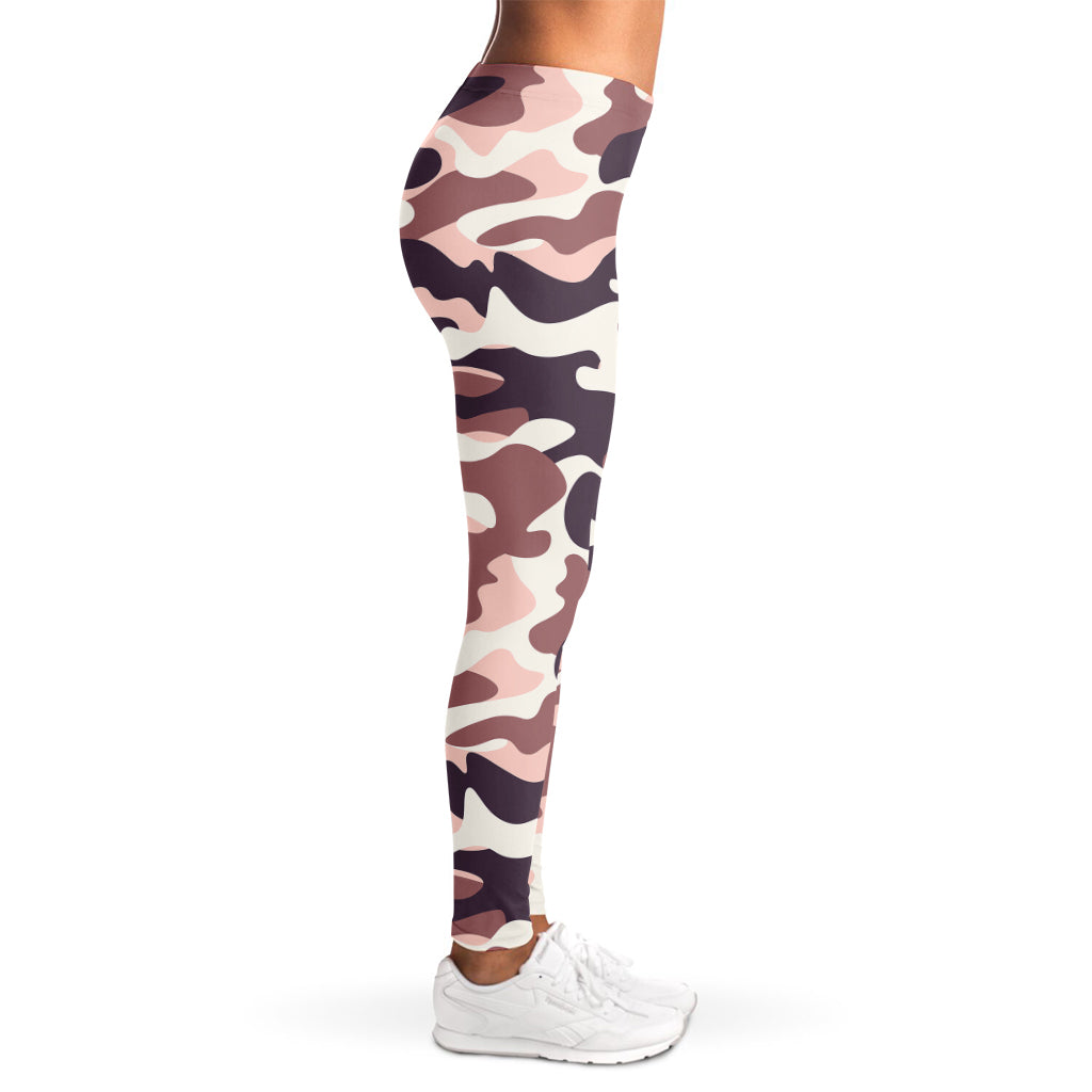 Pink Brown Camouflage Print Women's Leggings