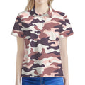 Pink Brown Camouflage Print Women's Polo Shirt