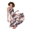 Pink Brown Camouflage Print Sleeveless Knee Length Dress