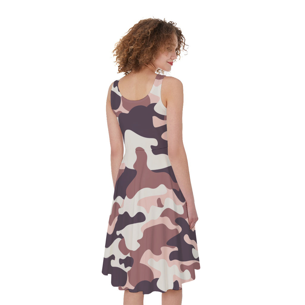 Pink Brown Camouflage Print Women's Sleeveless Dress