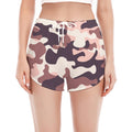 Pink Brown Camouflage Print Women's Split Running Shorts