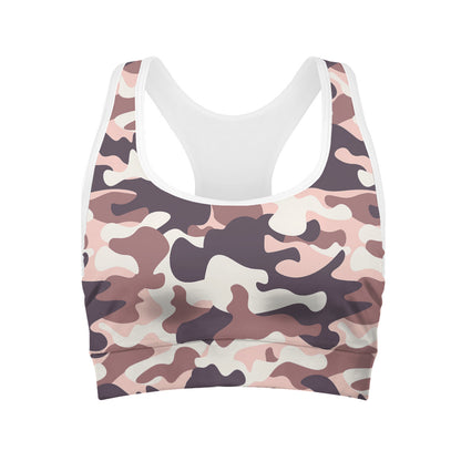 Pink Brown Camouflage Print Women's Sports Bra