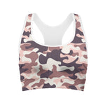 Pink Brown Camouflage Print Women's Sports Bra