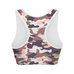 Pink Brown Camouflage Print Women's Sports Bra