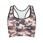 Pink Brown Camouflage Print Women's Sports Bra