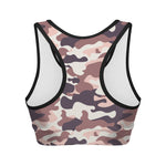 Pink Brown Camouflage Print Women's Sports Bra
